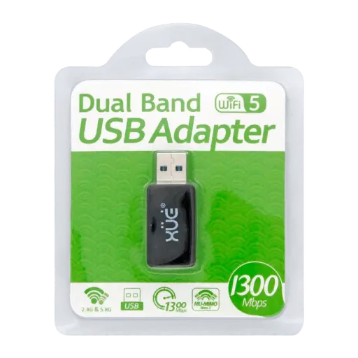 [El Adaptador USB 3.0 WiFi Dual Band 1300Mbps XUE® (RTK 8812) lleva la conectividad inalámbrica de tu computadora a otro nivel. Con tecnología 802.11ac, ofrece una conexión estable y de alta velocidad ideal para juegos en línea, streaming HD y videollamadas sin interrupciones.  Gracias a su doble banda, alcanza hasta 866 Mbps en 5 GHz y 400 Mbps en 2.4 GHz, brindando flexibilidad para redes modernas y tradicionales. Su interfaz USB 3.0 garantiza mayor rendimiento y mejor transferencia de datos.  Incorpora el chipset Realtek 8812BU, reconocido por su estabilidad, junto con antenas internas duales de 2dBi (2T2R) para mejorar la recepción de señal. Su diseño compacto facilita la instalación en laptops y PCs.  Características destacadas Tecnología inalámbrica 802.11ac Dual Band hasta 1300 Mbps. Velocidad de hasta 866 Mbps (5 GHz) y 400 Mbps (2.4 GHz). Interfaz USB 3.0 de alto rendimiento. Chipset Realtek 8812BU estable y eficiente. Antenas internas duales 2dBi (2T2R). Compatible con Windows, Linux y macOS. Diseño compacto y fácil instalación.] ADAPTADOR USB WIFI DUAL BAND 1300Mbps XUE