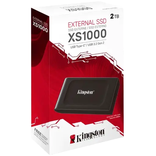 [SSD Externo Kingston XS1000 2TB USB 3.2 USB-A está diseñado para transportar y respaldar grandes volúmenes de información con rapidez y total comodidad. Gracias a su interfaz USB 3.2 Gen 2, capacidad de 2 TB y velocidades de hasta 1.050 MB/s de lectura y 1.000 MB/s de escritura, permite mover archivos pesados, bibliotecas de juegos y proyectos multimedia en pocos segundos.  • Transfiere videos, fotografías, proyectos de edición y juegos con velocidades de hasta 1.050 MB/s de lectura y 1.000 MB/s de escritura, reduciendo los tiempos de espera.  • Lleva tus archivos a cualquier lugar con un diseño compacto de 69.54 × 32.58 × 13.5 mm y un peso de apenas 28.7 g, ideal para movilidad diaria.  • Conéctalo fácilmente mediante USB 3.2 Gen 2 gracias al cable USB-C a USB-A y al adaptador USB-A a USB-C incluidos para una mayor compatibilidad.  El SSD Externo Kingston XS1000 2TB USB 3.2 USB-A es compatible con Windows 11/10, macOS, Linux, ChromeOS, Android e iOS/iPadOS. Ideal para gamers, creadores de contenido y profesionales que necesitan almacenamiento portátil rápido, confiable y de gran capacidad.] DISCO DURO SSD EXTERNO 2TB KINGSTON